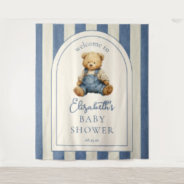 Blue Jean Teddy Bear Baby Shower Photo Backdrop タペストリー