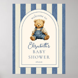 Blue Jean Teddy Bear Baby Shower Welcome Sign ポスター