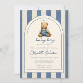 Blue Jean Teddy Bear Photo QR Code Boy Baby Shower 招待状 (正面)