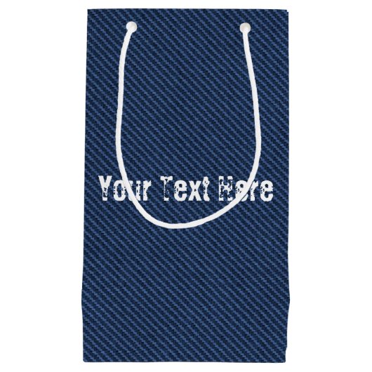 Blue Jeansファブリック – テキストの追加 – カスタマイズ可能 スモールペーパーバッグ (正面)