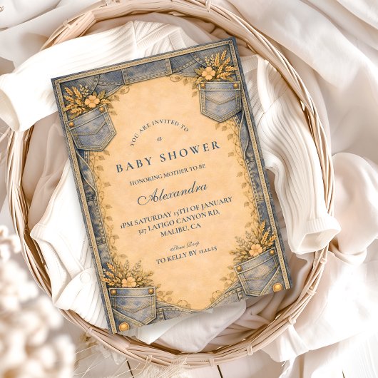 Blue Jeans Little Cowboy Baby Shower 招待状