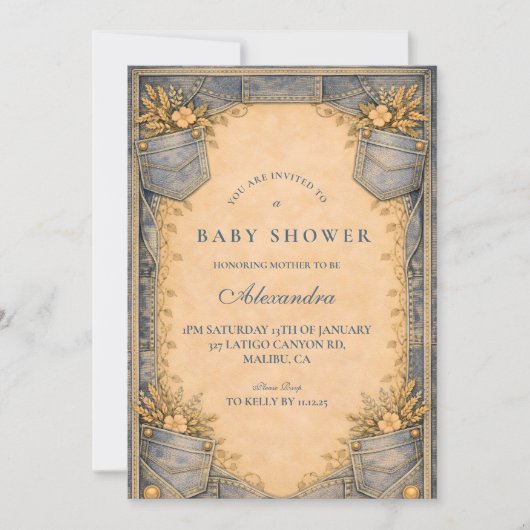 Blue Jeans Little Cowboy Baby Shower 招待状 (正面)