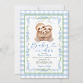 Blue Jungle Watercolor Sloth Baby Shower 招待状 (正面)