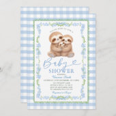 Blue Jungle Watercolor Sloth Baby Shower 招待状 (正面/裏面)