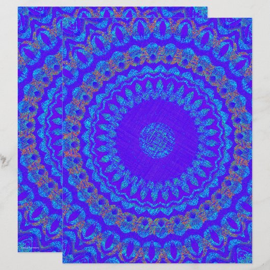 Blue Kaleidoscope Scrapbook Paper 2-Sided Page (正面/裏面)