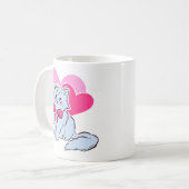 Blue Kawaii Cat With Pink Bow & Hearts コーヒーマグカップ (正面左)