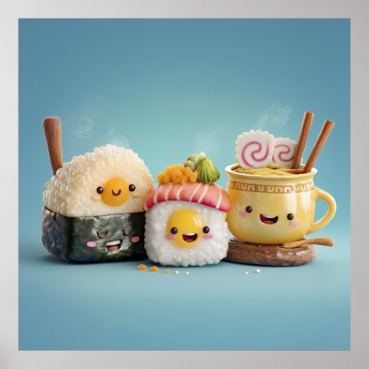 Blue Kawaii Sushi Trio ポスター (正面)