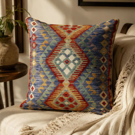 Blue Kilim Southwestern Rust, Sage & Cream Geometr クッション