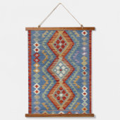 Blue Kilim Southwestern Rust, Sage & Cream Geometr 吊り下げ型タペストリー (正面)