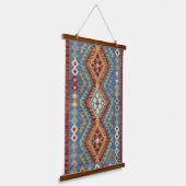 Blue Kilim Southwestern Rust, Sage & Cream Geometr 吊り下げ型タペストリー (傾斜あり)