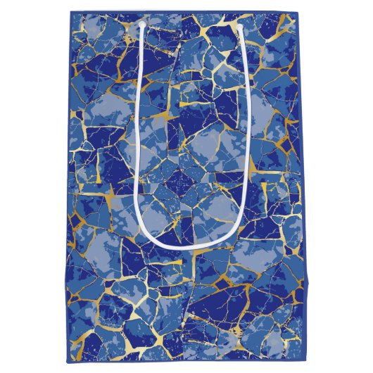 Blue Kintsugi Gold Vein ミディアムペーパーバッグ (裏面)