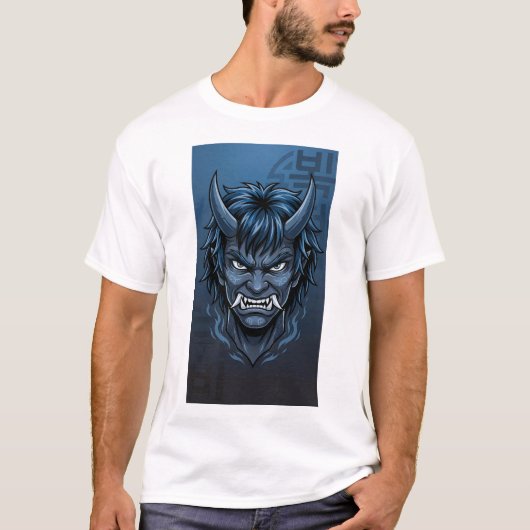 Blue Korean Dokkaebi Oni Mask Tシャツ (正面)