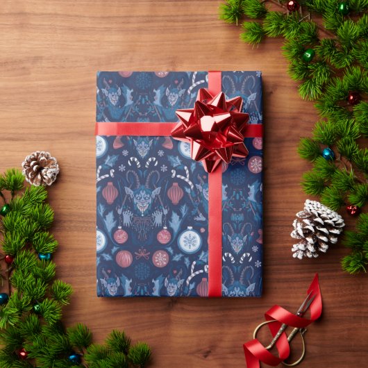 Blue Krampus Wrapping Paper | Unique Dark Holiday  ラッピングペーパー (クリスマスギフト)