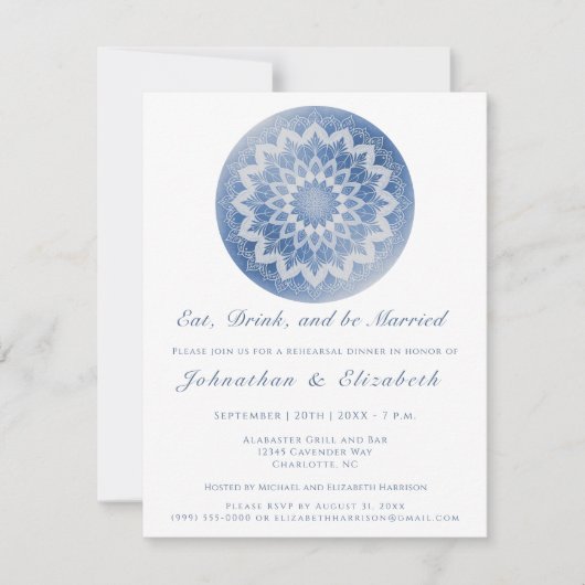 Blue Lace Mandala Rehearsal Dinner 招待状 (正面)