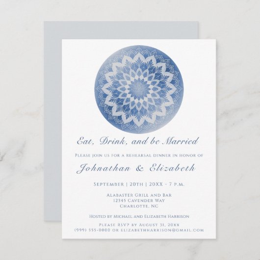 Blue Lace Mandala Rehearsal Dinner 招待状 (正面/裏面)