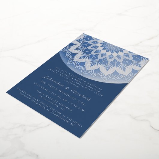 Blue Lace Mandala Wedding 箔招待状 (回転した状態)