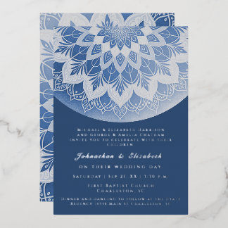 Blue Lace Mandala Wedding 箔招待状