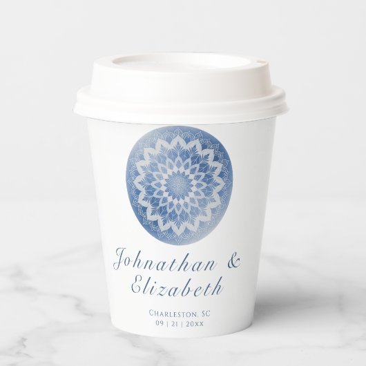 Blue Lace Mandala Wedding 紙コップ (正面)