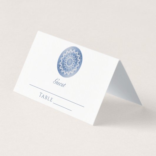 Blue Lace Mandala Wedding Place Card (正面)