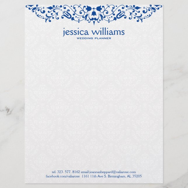 Blue Lace on White Damasks Background レターヘッド (正面)