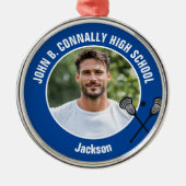 Blue Lacrosse Player Photo High School Christmas メタルオーナメント (正面)