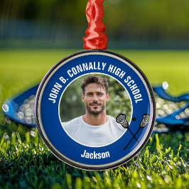 Blue Lacrosse Player Photo High School Christmas メタルオーナメント