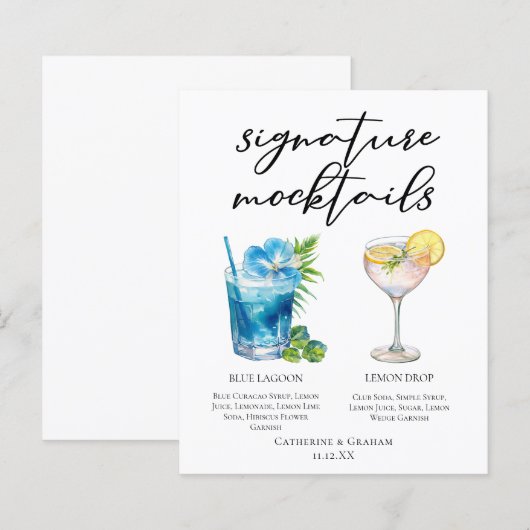 Blue Lagoon Lemon Drop Wedding Mocktails Menu (正面/裏面)