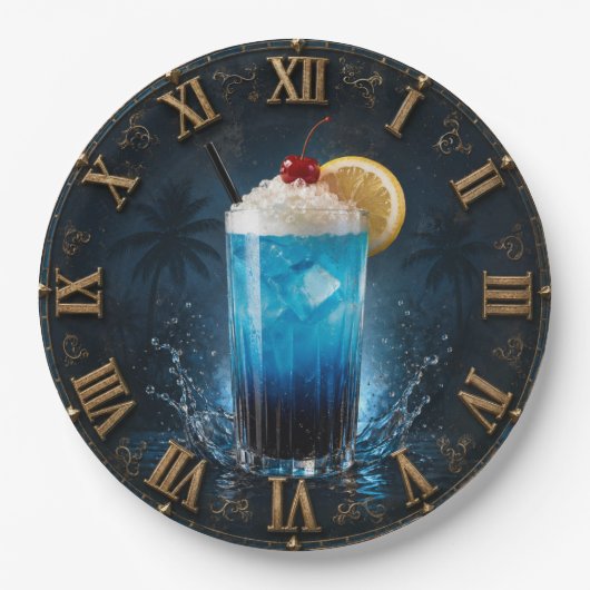 Blue Lagoon Tropical Cocktail Bar Decor ペーパープレート (正面)