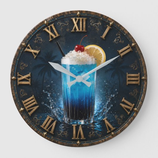 Blue Lagoon Tropical Cocktail Bar Decor ラージ壁時計 (正面)