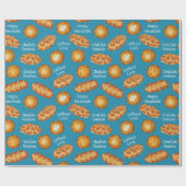 Blue Latkes and Challah Bread Hanukkah Pattern ラッピングペーパー (フラット)