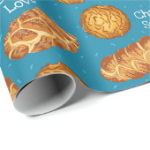 Blue Latkes and Challah Bread Hanukkah Pattern ラッピングペーパー (ロールコーナー)