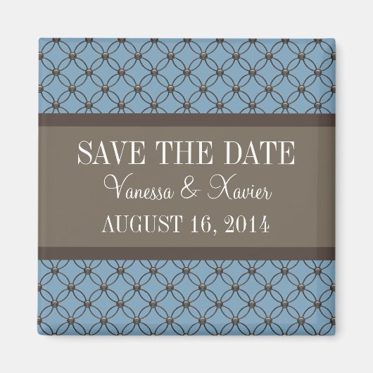 Blue Lattice ファンシー Save the Date Magnet マグネット (正面)