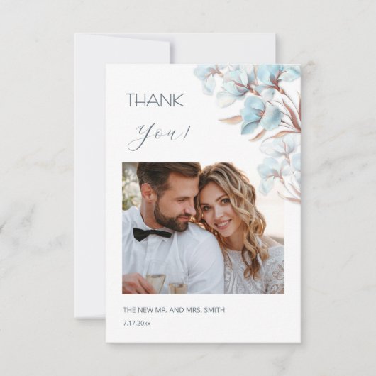 Blue Layered Flowers Wedding Thank You Card サンキューカード (正面)