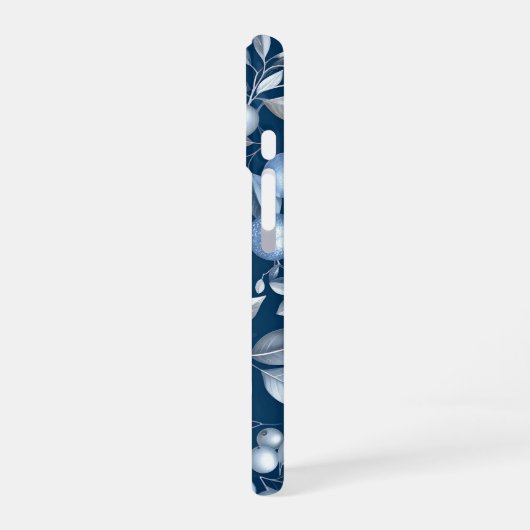 Blue Leaf Berry Pattern iPhone 16ケース (左側面)
