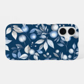 Blue Leaf Berry Pattern iPhone 16ケース (裏面横)