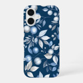 Blue Leaf Berry Pattern iPhone 16ケース (裏面)