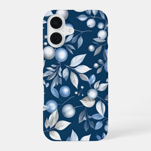 Blue Leaf Berry Pattern iPhone 16ケース (裏面)
