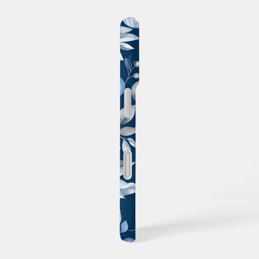 Blue Leaf Berry Pattern iPhone 16ケース (右側面)