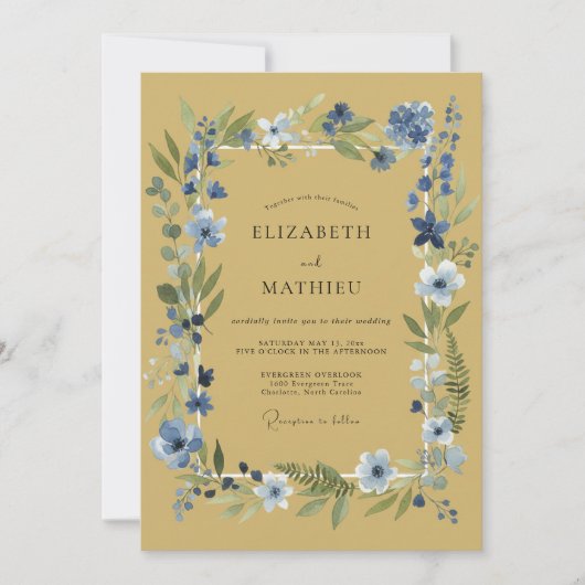 Blue Leaf Botanical Whimsy Wedding 招待状 (正面)