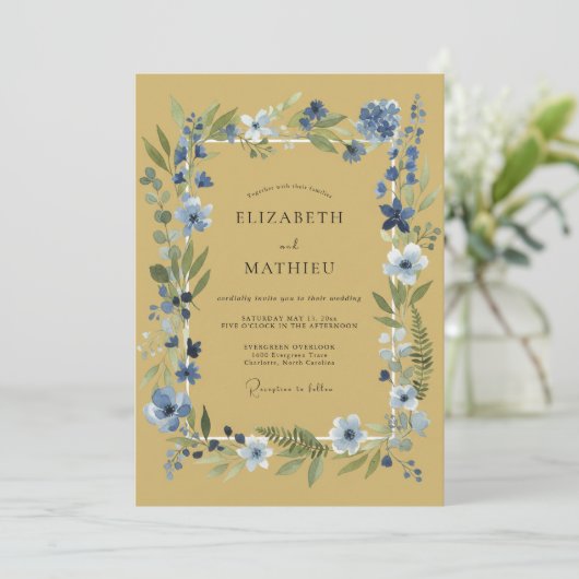 Blue Leaf Botanical Whimsy Wedding 招待状 (スタンド正面)