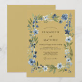 Blue Leaf Botanical Whimsy Wedding 招待状 (正面/裏面)