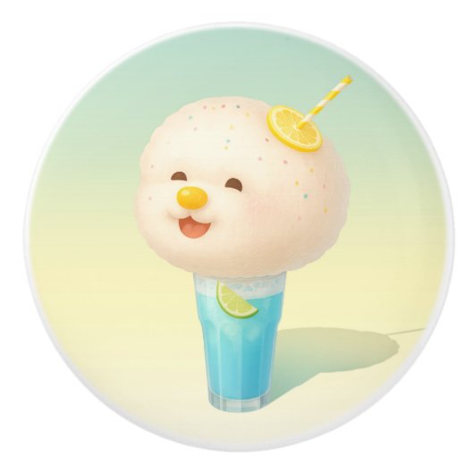 Blue Lemon Float: Smiling Bichon Cotton Candy セラミックノブ (正面)