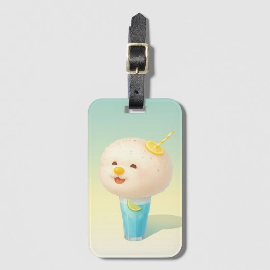 Blue Lemon Float: Smiling Bichon Cotton Candy ラゲッジタグ (正面縦)