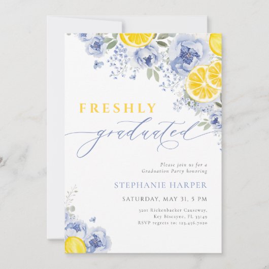 Blue Lemon Freshly Graduated Invitation 招待状 (正面)