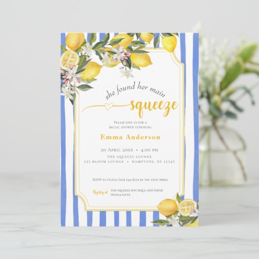 Blue Lemon Main Squeeze Bridal Shower 招待状 (スタンド正面)