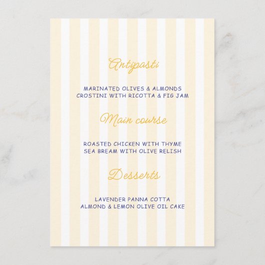 Blue & Lemon Striped Mediterranean Wedding Menu  メニュー (裏面)