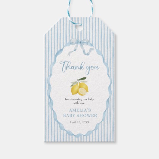 Blue Lemon Themed Baby Shower ギフトタグ (正面)