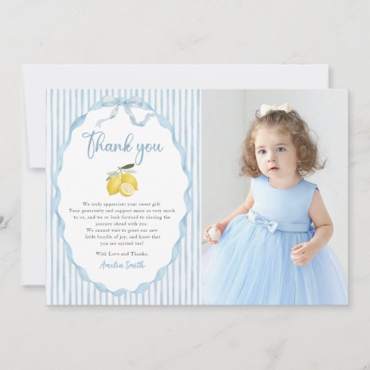 Blue Lemon Themes Baby Shower Photo Thank You Card (正面)