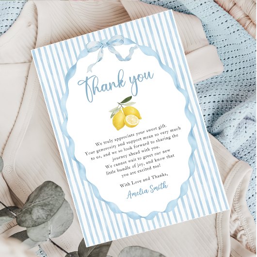Blue Lemon Themes Baby Shower Thank You Card