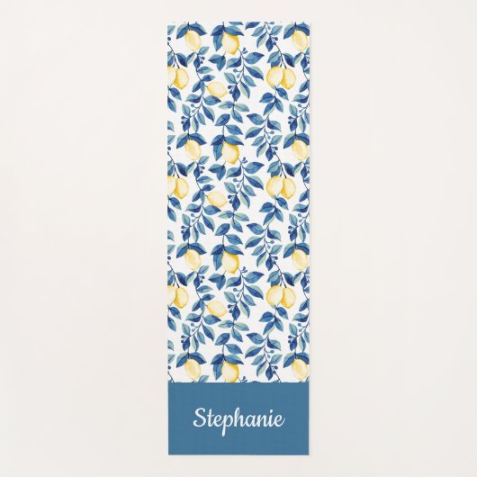 Blue Lemon Watercolor Custom Name ヨガマット (正面)